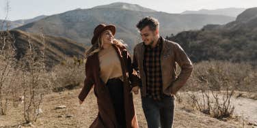 happy couple on a hike