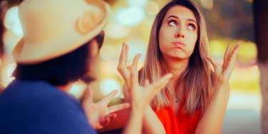 woman annoyed with the person she is talking to