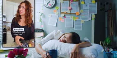 exhausted woman at her desk
