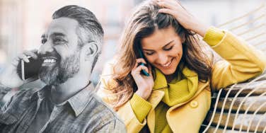 Couple talking on the phone, long distance relationship
