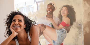 Woman day dreaming about her partner being romantic