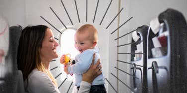 Mother with son on a airplane