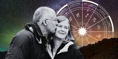 zodiac wheel and couple embracing