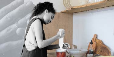 Woman passionately cooking