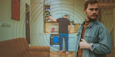 Man busy with life in blur, man standing still calm 