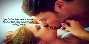 sweet love quote over photo of man and woman kissing