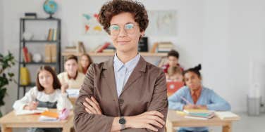 teacher in front of classroom