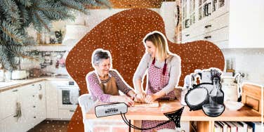 Adult woman and her mother cooking with alternative ingredients 