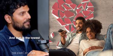 jay shetty, couple watching tv, broken heart