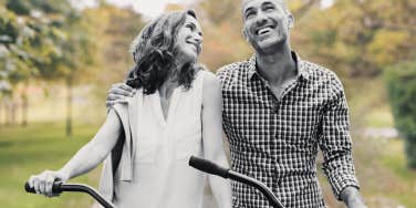 mature couple on a bicycle ride together