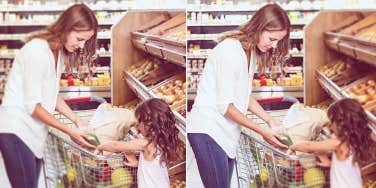 mom and daughter grocery shopping