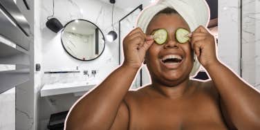 Woman practicing self care in bathroom