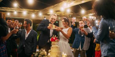 couple with wedding cake