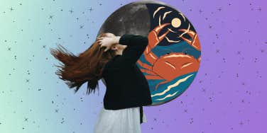 woman flipping hair, cancer zodiac symbol, moon