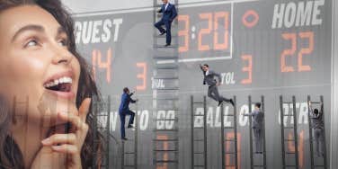 Man climbing all ladders of life and keeping score