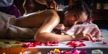 woman getting massage in spa