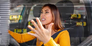 Woman angry in fear while driving to appointment