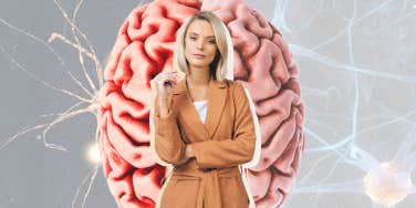 Serious woman, brain and connections