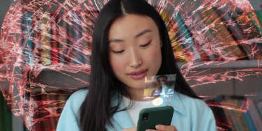 Woman using dating app