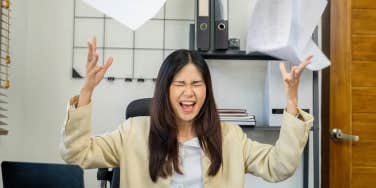 worker upset she has to go into the office 