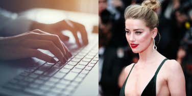 woman typing / amber heard