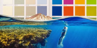 person swimming under water and color palette