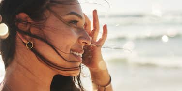 woman looking outside