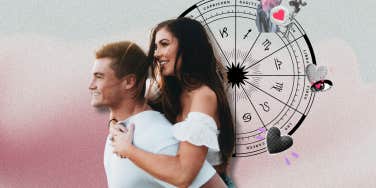 happy couple, zodiac wheel and hearts