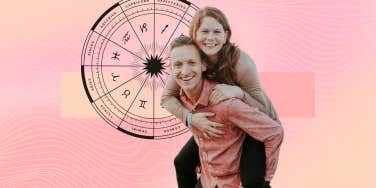 happy couple and zodiac wheel