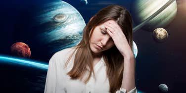 woman with cosmic headache