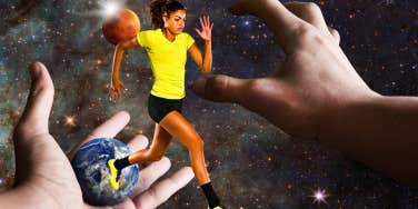 woman running in outer space