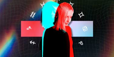 woman and zodiac sign symbols