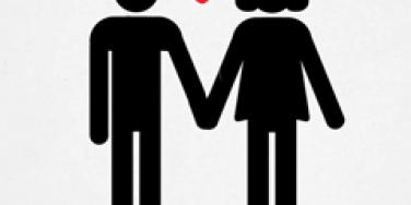 heart between cartoon couple