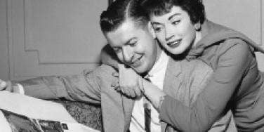 man woman cuddle vintage