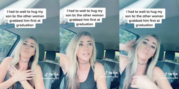 divorced mom waits to hug son after graduation