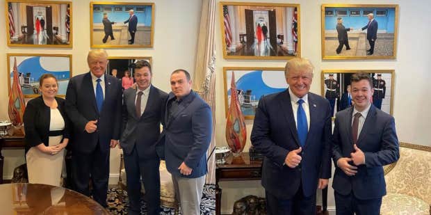 Donald Trump And Kyle Rittenhouse Pose In Front Of Kim Jong-un Photo