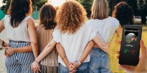 woman surrounded by her friends, going no contact