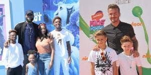 Left: LeBron James and kids. Right: David Beckham and kids.