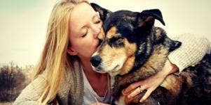 woman with her dog.