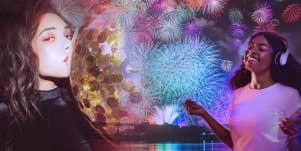 firework and portraits of woman