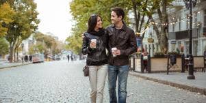 man and woman walking