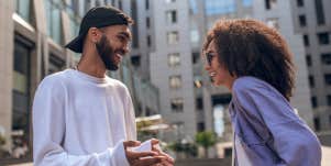 woman flirting with man