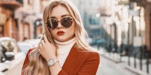 woman walking with watch