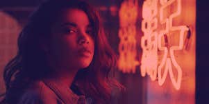 woman in neon light
