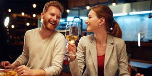 couple talking at dinner