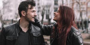 woman flirting with man