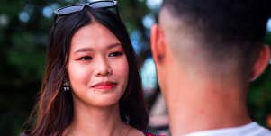 woman flirting with man