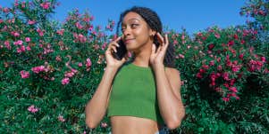 woman on phone in garden