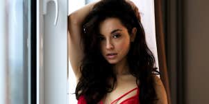 attractive woman posing seductively