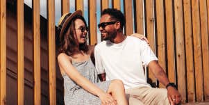couple laughing together